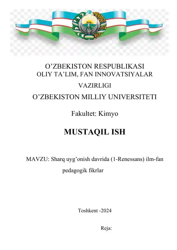 Sharq uyg’onish davrida (1-Renessans) ilm-fan pedagogik fikrlar.