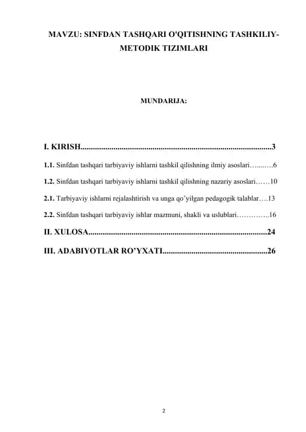 Sinfdan tashqari o'qitishning tashkiliy-metodik tizimlari