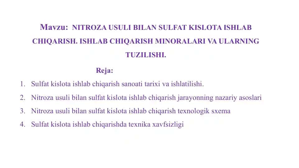 Nitrozausuli bilan sulfat kislota ishlab chiqarish