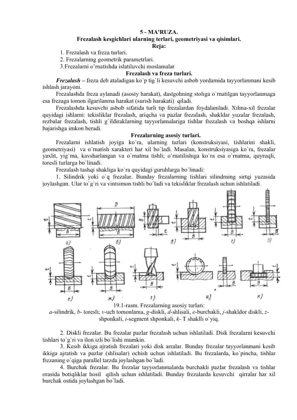 Frezalash kesgichlari