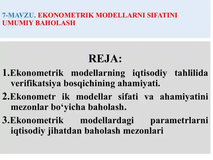 Ekonometrik modellarni sifatini umumiy baholash