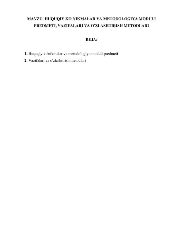 HUQUQIY KO'NIKMALAR VA METODOLOGIYA MODULI