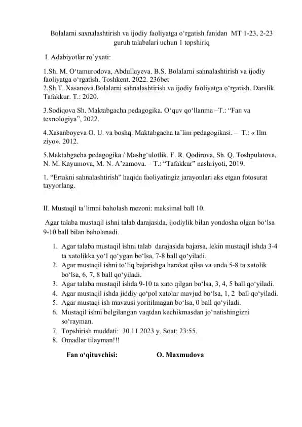 Bolalarni sahnalashtirish va ijodiy faoliyatga o‘rgatish