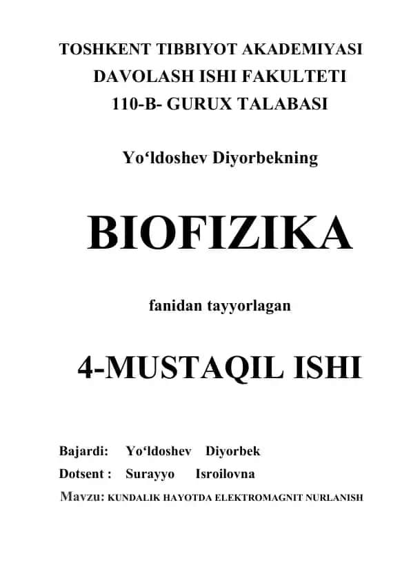 KUNDALIK HAYOTDA ELEKTROMAGNIT NURLANISH