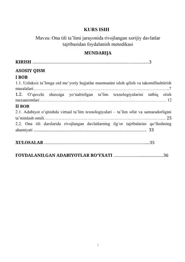 Ona tili ta’limi jarayonida rivojlangan xorijiy davlatlar tajribasidan foydalanish metodikasi