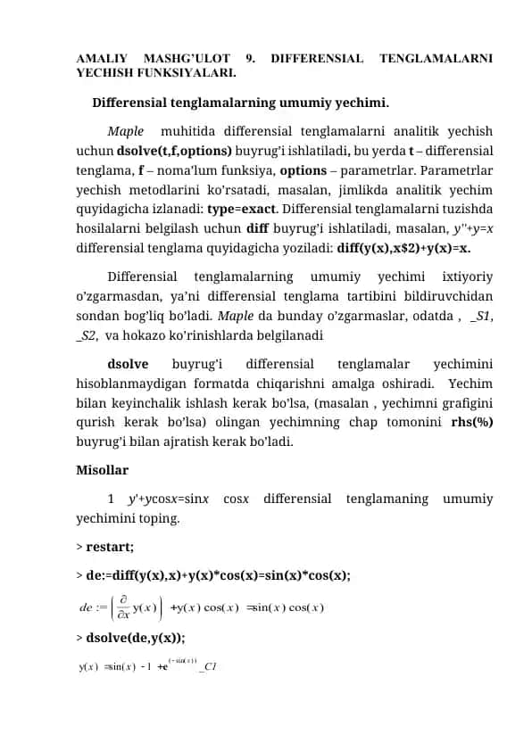 Differensial Tenglama Yechish