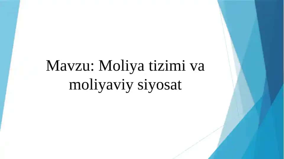 Moliya tizimi va moliyaviy siyosat