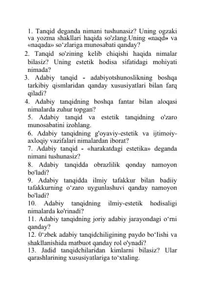 Adabiy Tanqid haqida ma'lumotlar
