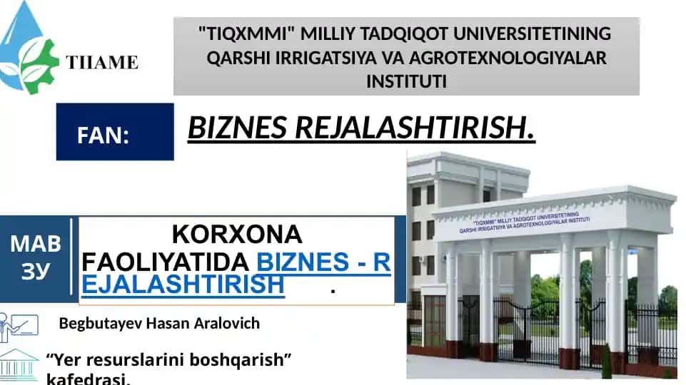 Korxona faoliyatida biznes rejalaştirish