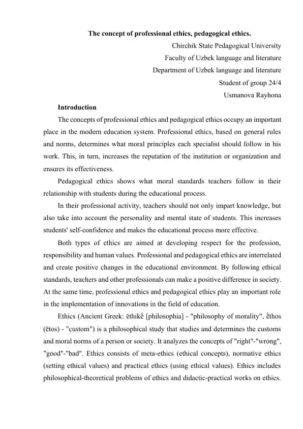 Professional etikasi va pedagogik etikasi (Taqdimot)