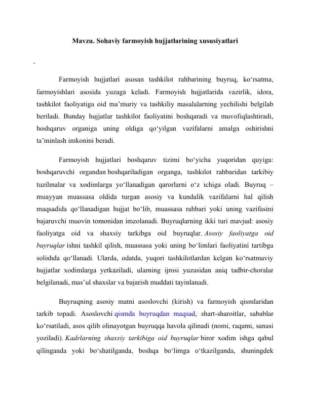 Sohaviy farmoyish hujjatlarining xususiyatlari