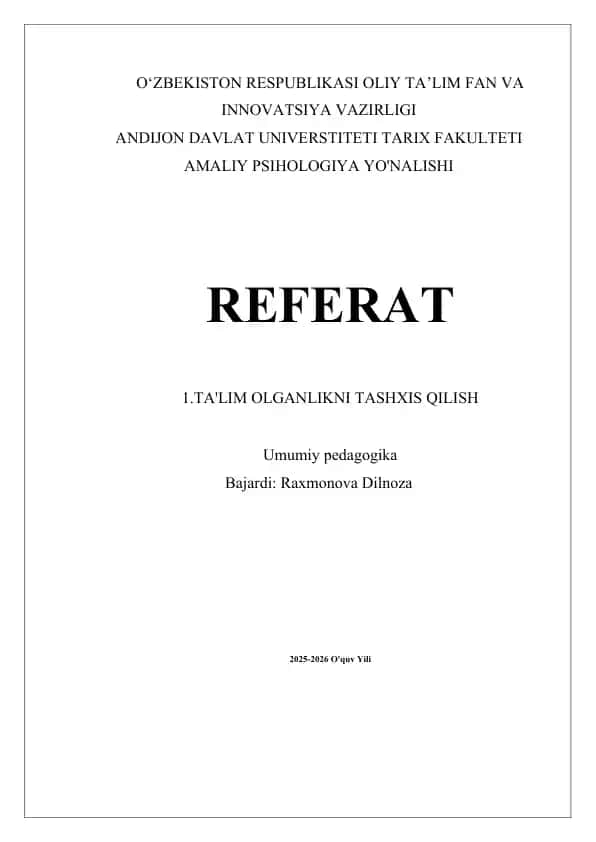 Ta'lim Olganlikni Tashxis Qilish