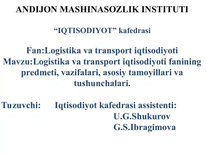 Logistika va transport iqtisodiyoti