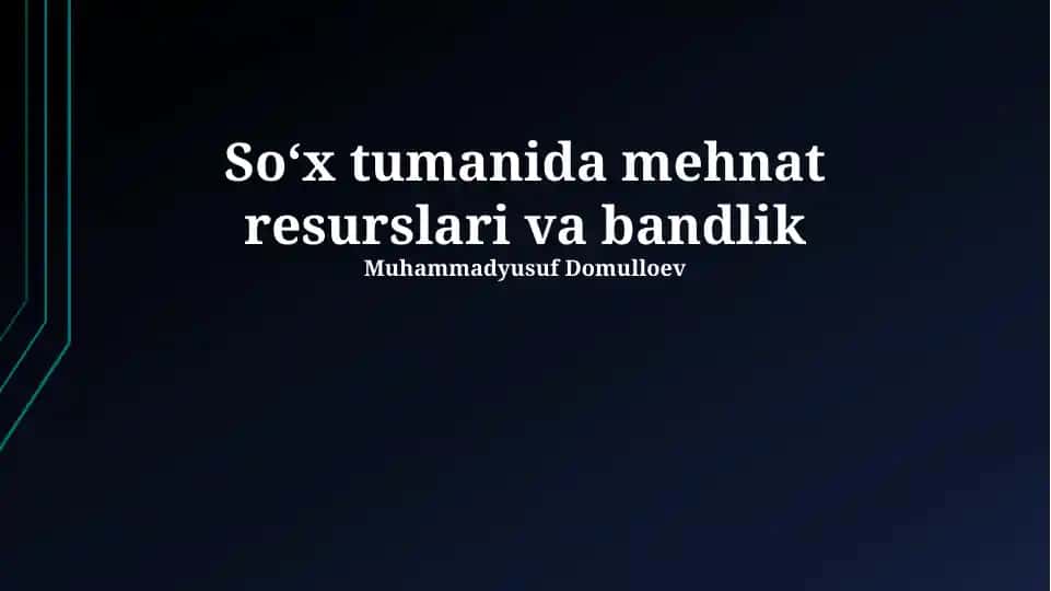 Soh tumanida mehnat resurslari va bandlik