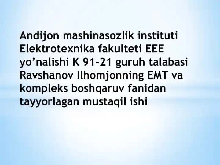 O’zgarmas tok matorini ishga tushirish pog’ona qarshiliklari va vaqt doimiylarini hisoblash