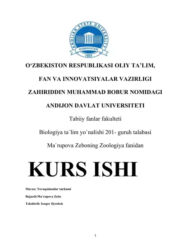 Tovuqsimonlar turkumi KURS ISHI