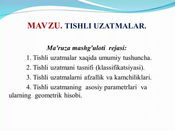 Tishli uzatmalar haqida ma'ruza