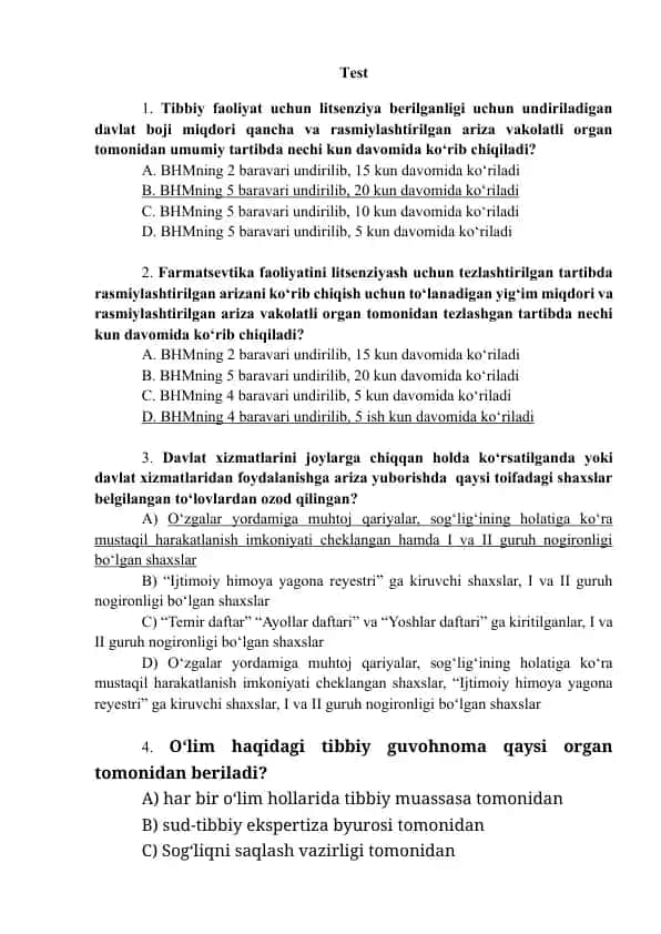 Davlat xizmatlari to'lovlarining tuzilishi