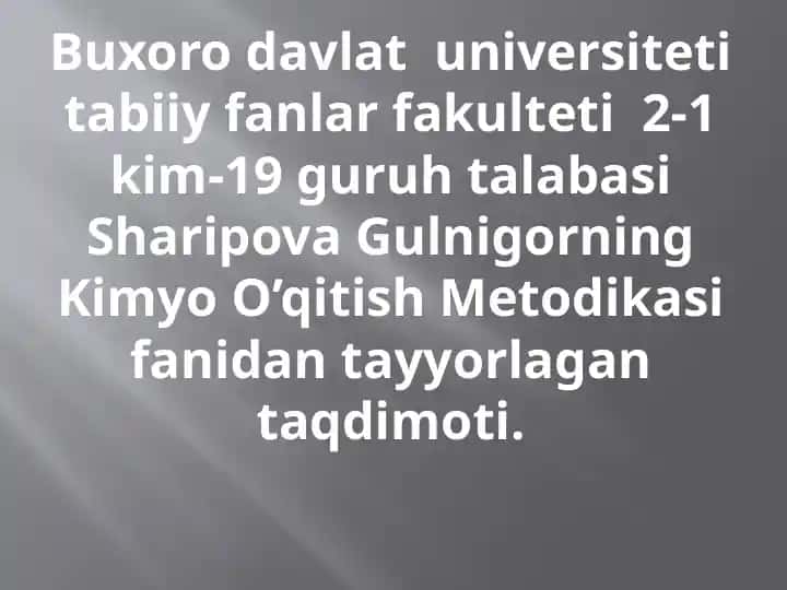 Kimyo O’qitish Metodikasi taqdimoti