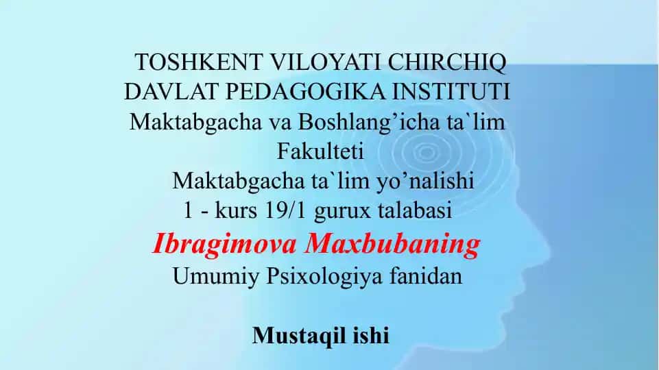 Psixologiya fanidan O‘quv motivlari