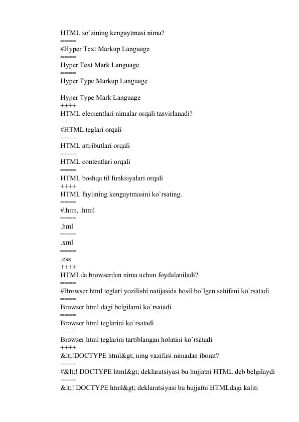 HTML so`zi haqida malumotlar
