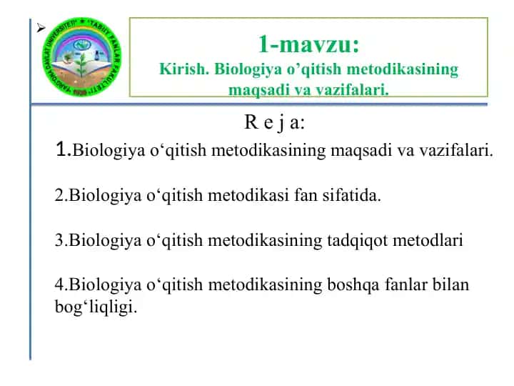 Biologiya o‘qitish metodikasi