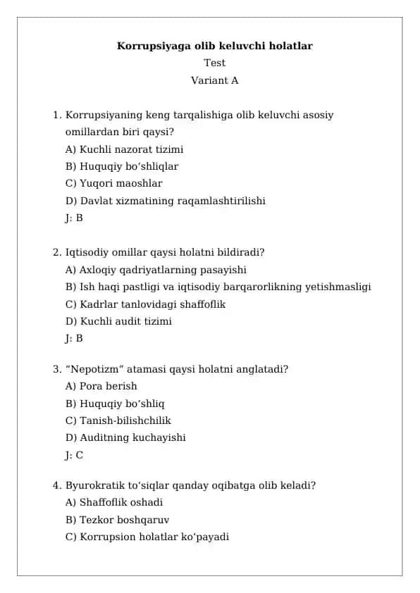 Korrupsiyaga olib keluvchi holatlar