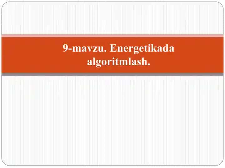 Energetikada algoritmlash