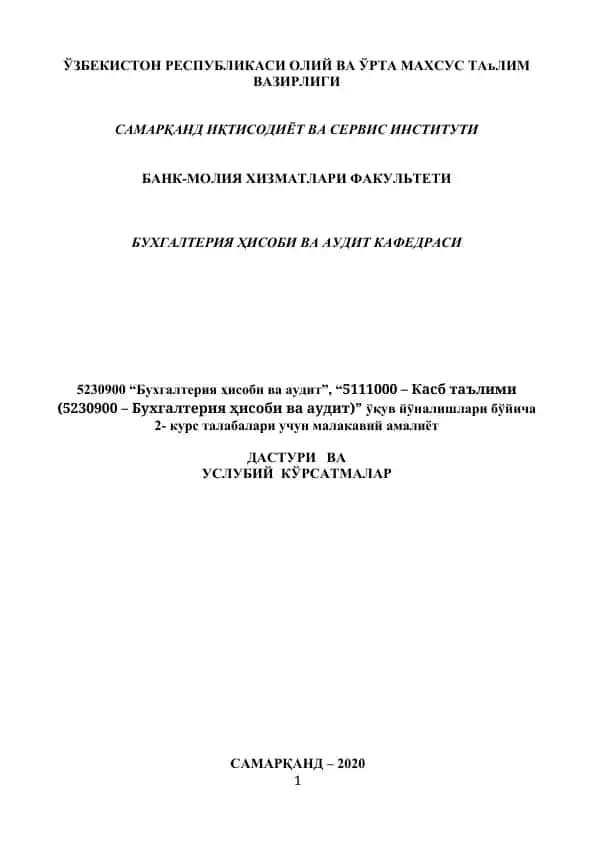 "Buхgalteriya hisobi va audit" dasturi va uslubiy kursatmalar