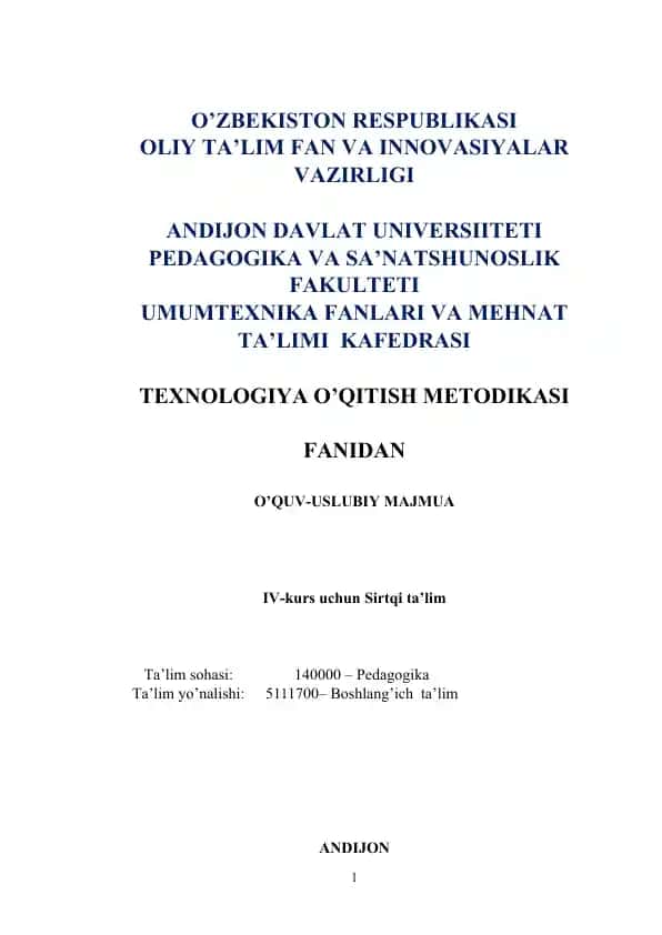 Texnologiya o’qitish metodikasi