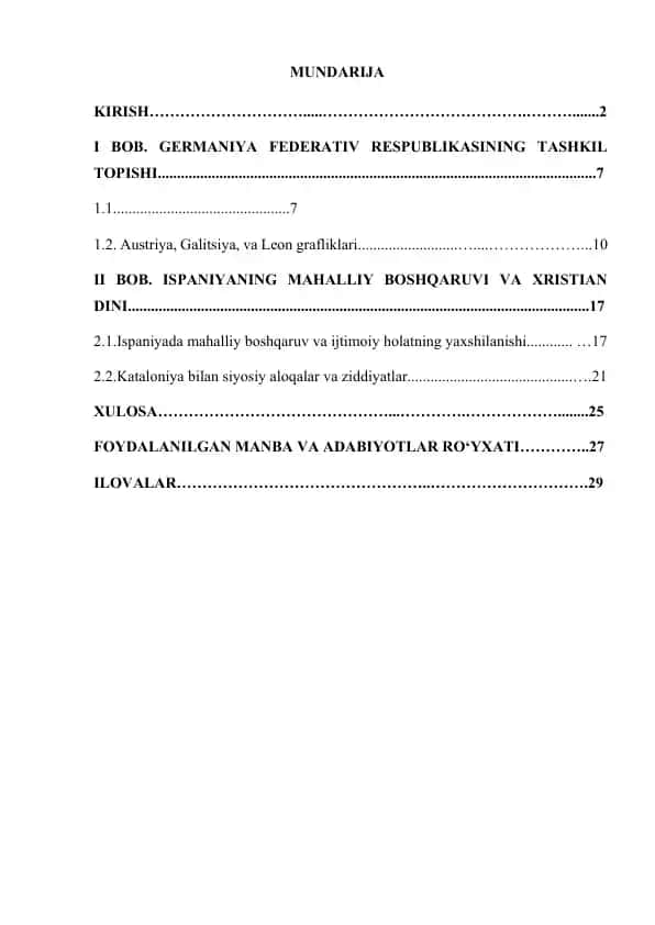 Kurs ishi “Germaniya Federativ Davlati davri jahon tarixidagi o‘rnini o‘rganish”