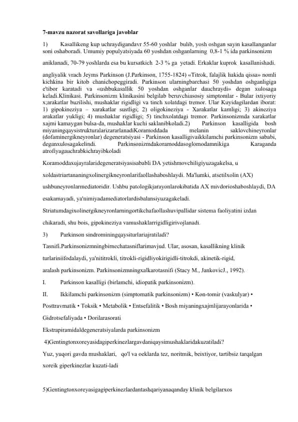 Parkinsonizm va uning belgilari
