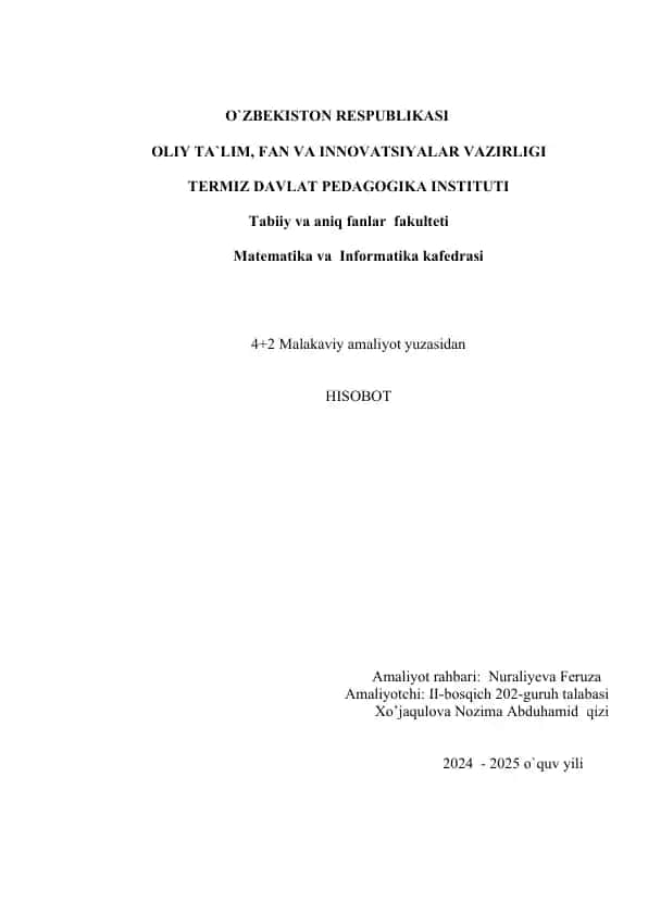 4+2 Malakaviy Amaliyot Hisoboti