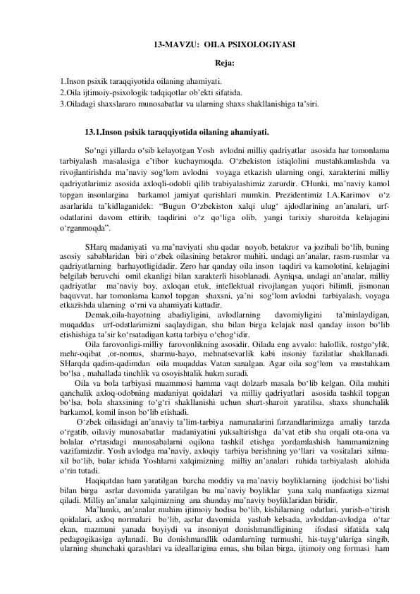 OILA PSIXOLOGIYASI