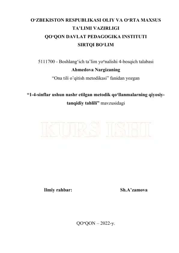 "Ona tili o’qitish metodikasi"