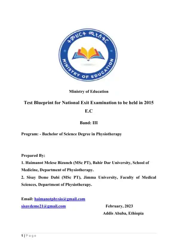 Test Blueprint for National Exit Examination for Bachelor of Science Degree in Physiotherapy