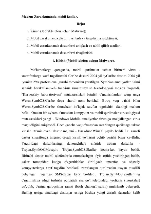 Zararkunanda mobil kodlar