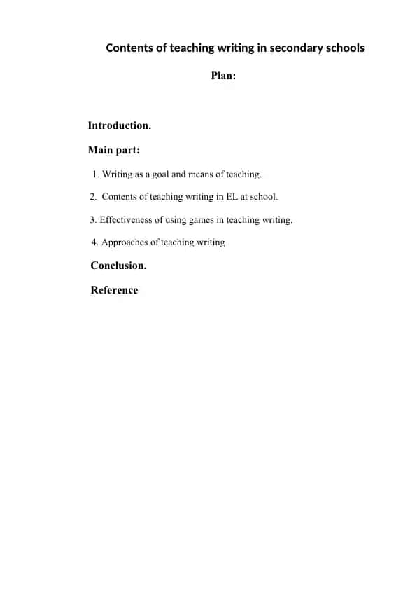 Contents of teaching writing in secondary schools