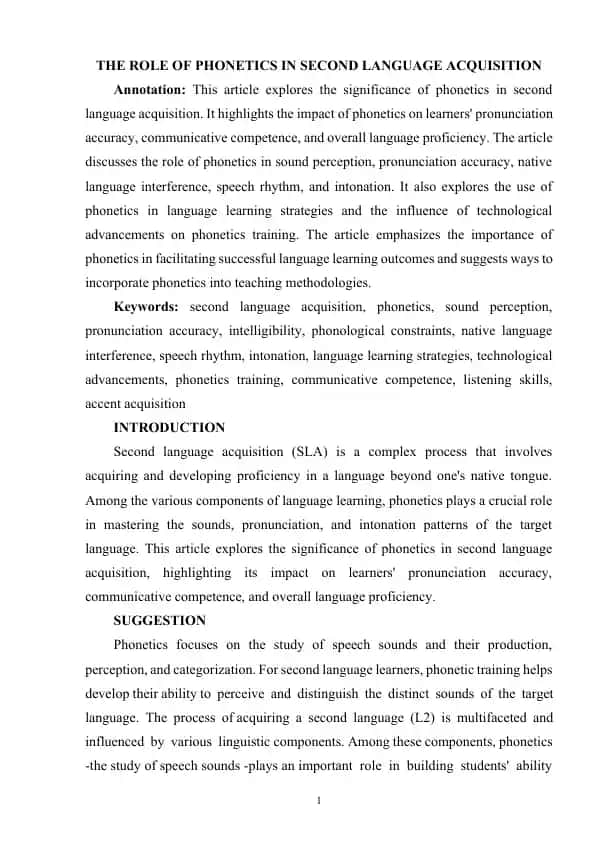 THE ROLE OF PHONETICS IN SECOND LANGUAGE ACQUISITION