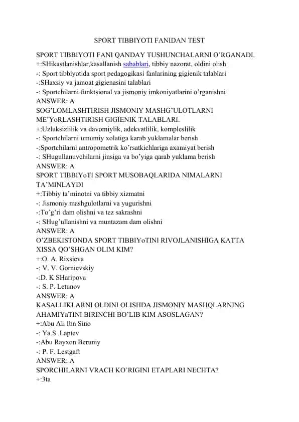 SPORT TIBBIYOTI FANIDAN TEST