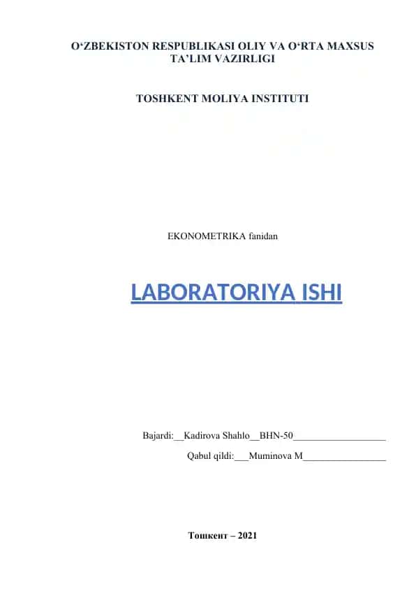 KO’P OMILLI EKONOMETRIK TAHLIL LABORATORIYA ISHI