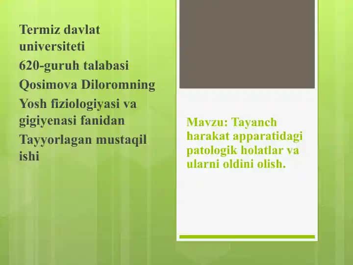 Tayanch harakat apparati va patologik holatlar va ularni oldini olish