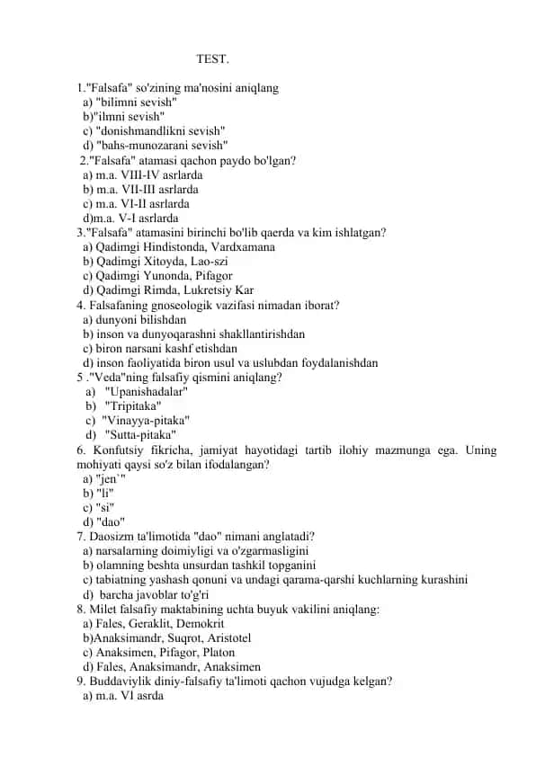 Falsafa fanining asoslariga kirish