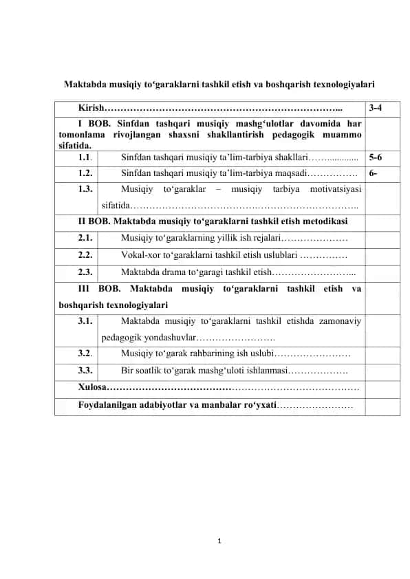 Maktabda musiqiy toʻgaraklarni tashkil etish va boshqarish texnologiyalari