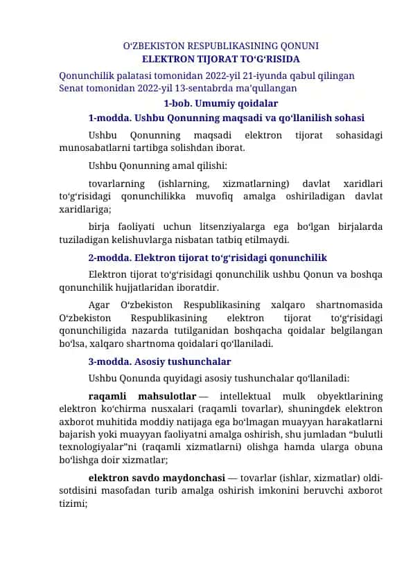O‘zbekiston Respublikasining Qonuni