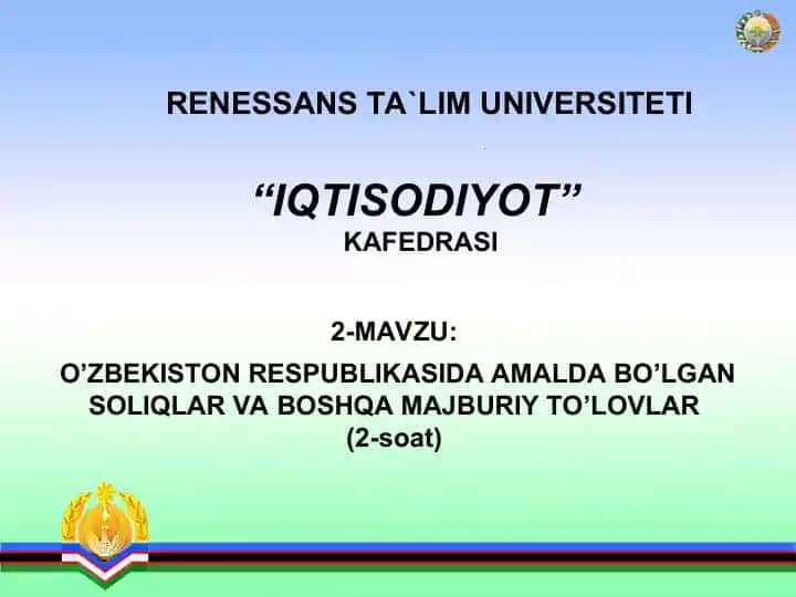 O'zbekiston Respublikasida Amalda Bo'lgan Soliqlar va Boshqa Majburiy To'lovlar
