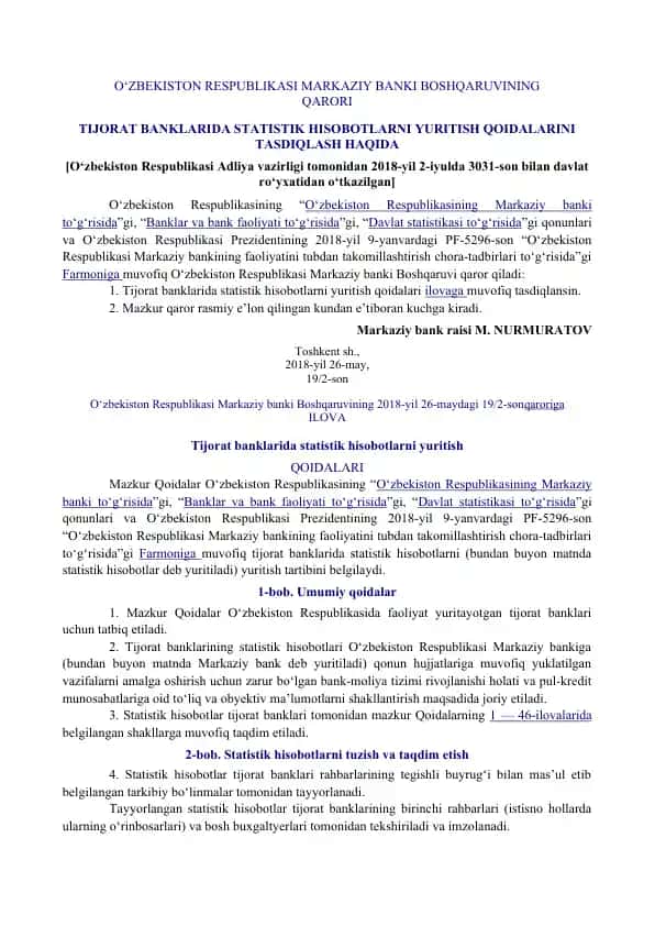 Tijorat banklarida statistik hisobotlarni yuritish qoidalari
