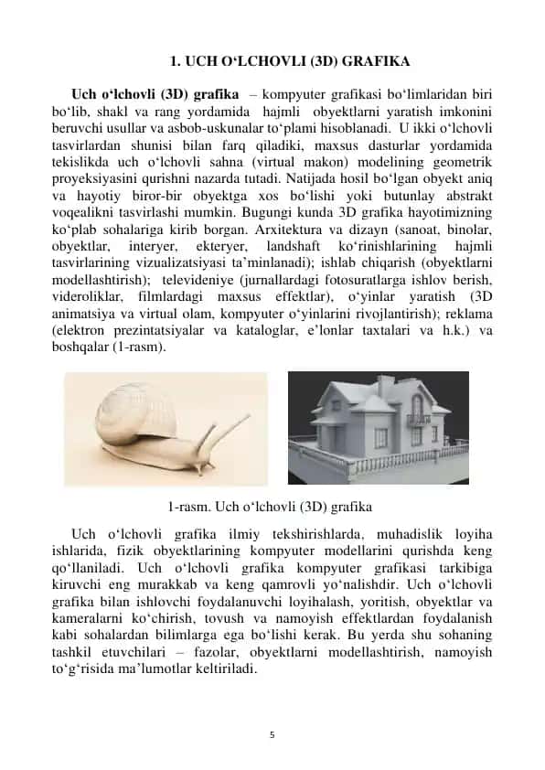 Uch O‘lchovli (3D) Grafika