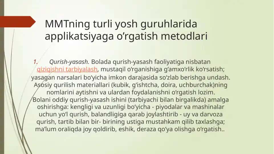 Applikatsiya o‘rgatish metodlari