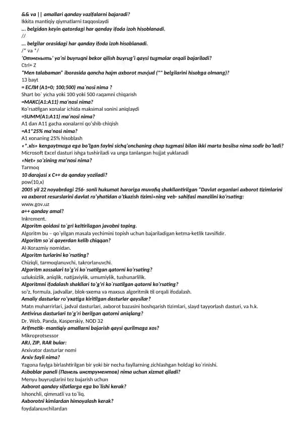 Informatika savollr